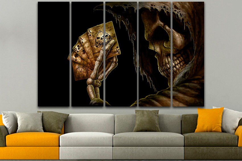 Poker skull Casino canvas Game print cards wall art Husband gift