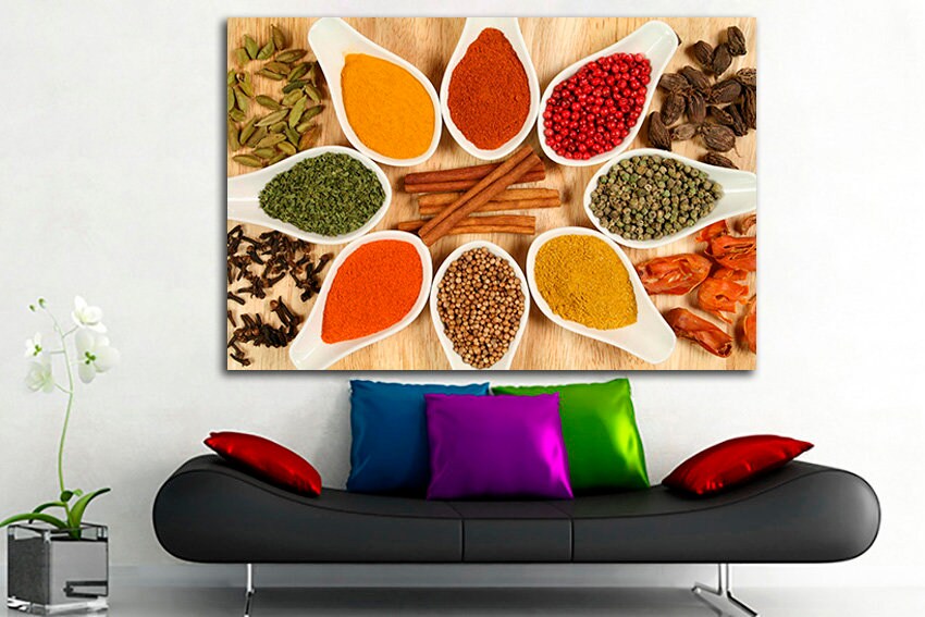 Spices wall art Kitchen decor Herbs Restaurant canvas Pepper print Curry photo