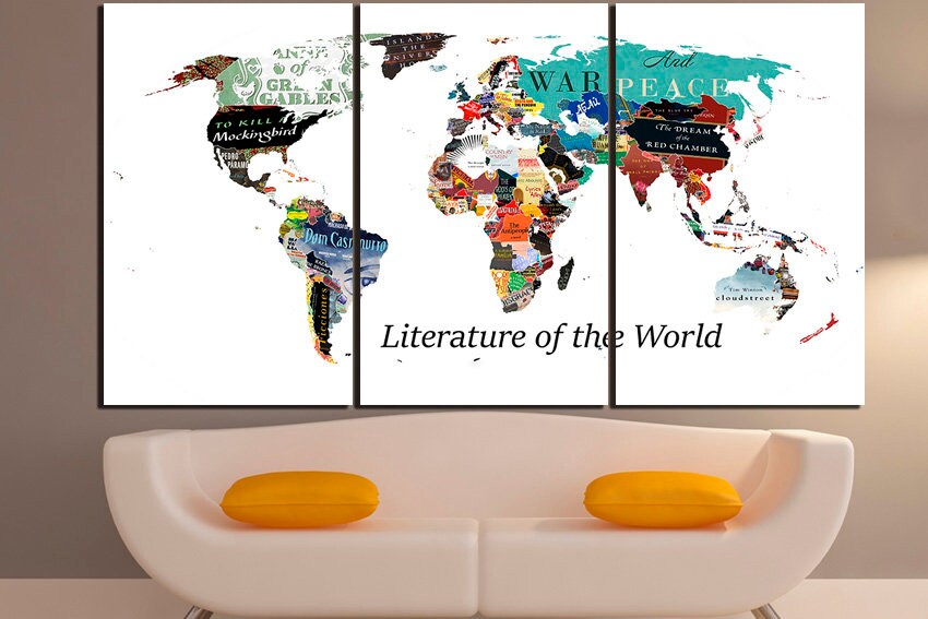World literature map Canvas art book day print