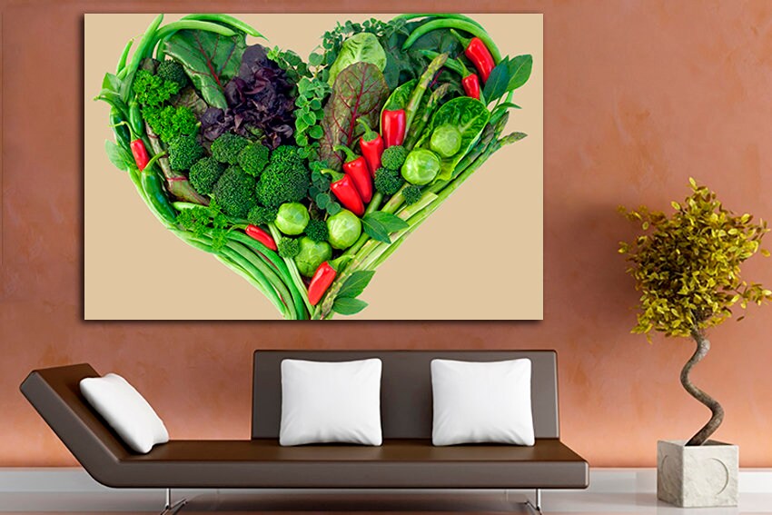 Vegetable print Kitchen decor Vegetarian Restaurant canvas Healthy food art Healthy gift