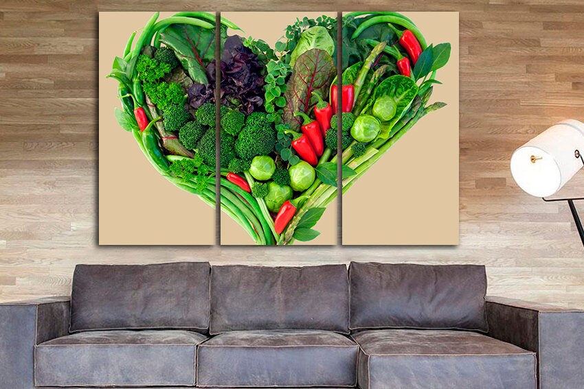 Vegetable print Kitchen decor Vegetarian Restaurant canvas Healthy food art Healthy gift
