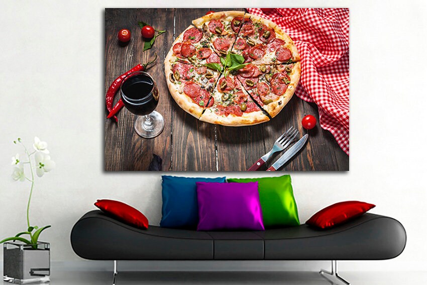 Pizza wall art Cafe decor Pizza canvas Food Italian dish Kitchen photo