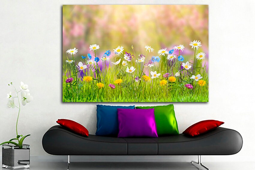 Field of flowers art Floral canas Spring decor Chamomile photo