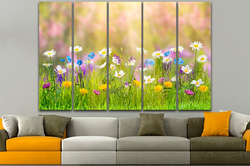 Field of flowers art Floral canas Spring decor Chamomile photo