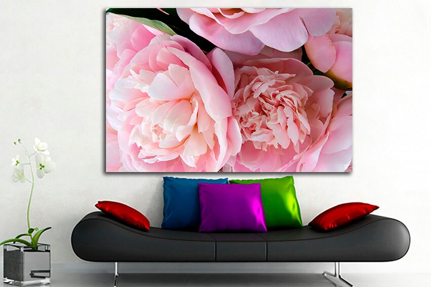 Peony art print Floral canvas Flowers wall art Botanical decor Blush pink photo