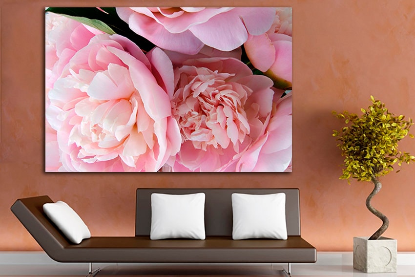 Peony art print Floral canvas Flowers wall art Botanical decor Blush pink photo