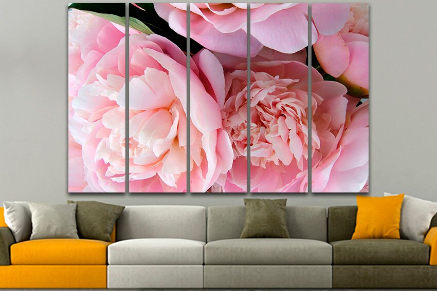 Peony art print Floral canvas Flowers wall art Botanical decor Blush pink photo