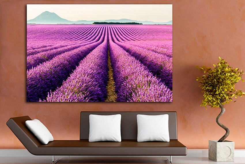 Lavender print Field with flowers decor Garden canvas Gift for girlfriend