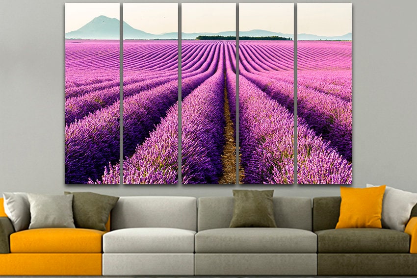 Lavender print Field with flowers decor Garden canvas Gift for girlfriend