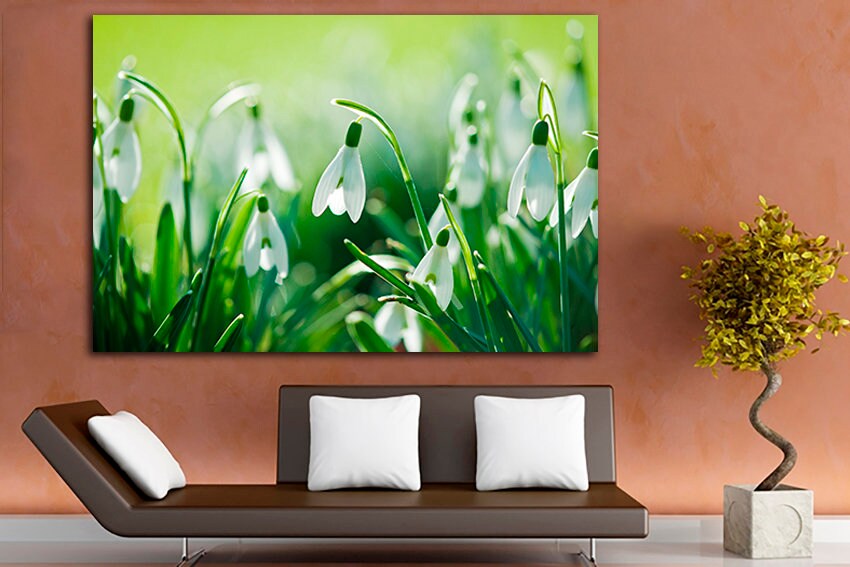 Snowdrops print Flowers art decor Spring snowdrop canvas White flowers decor
