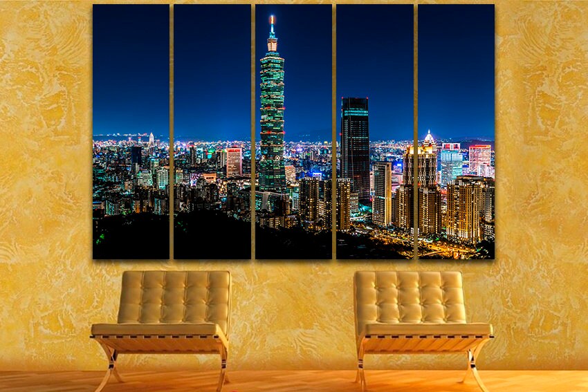Taiwan City canvas Taipei Skyscrapers travel wall art decor