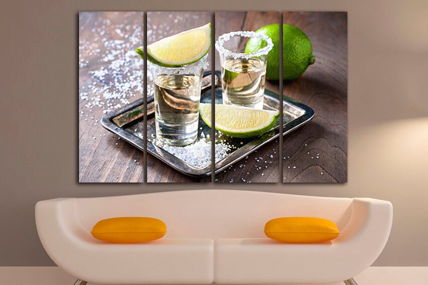 Tequila print Alcohol wall art Bar decor Kitchen canvas Mexican fiesta Gift for boyfriend Lime photo