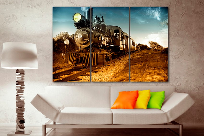 Train print Locomotive art mechanism wall decor ready to hang