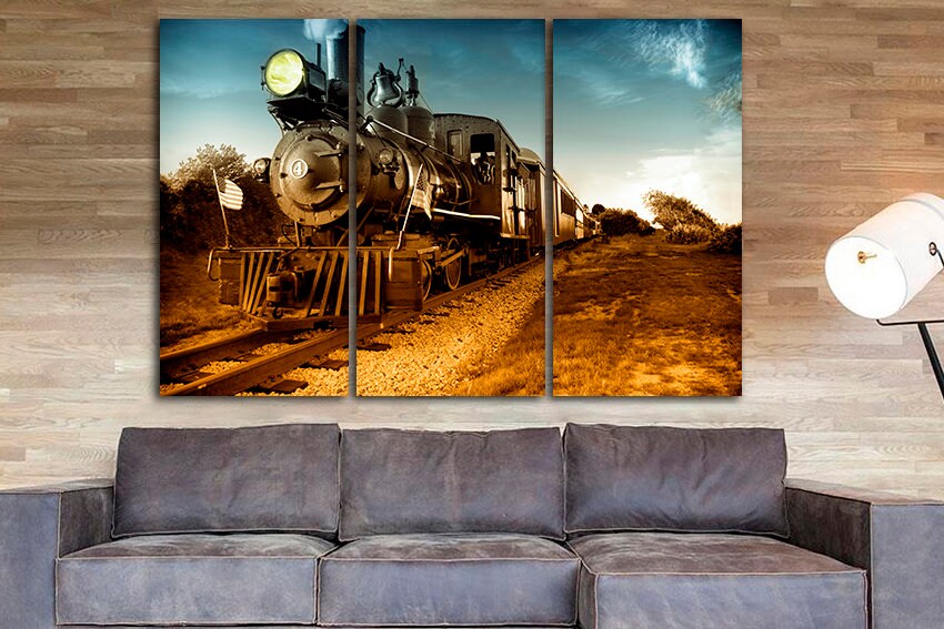 Train print Locomotive art mechanism wall decor ready to hang