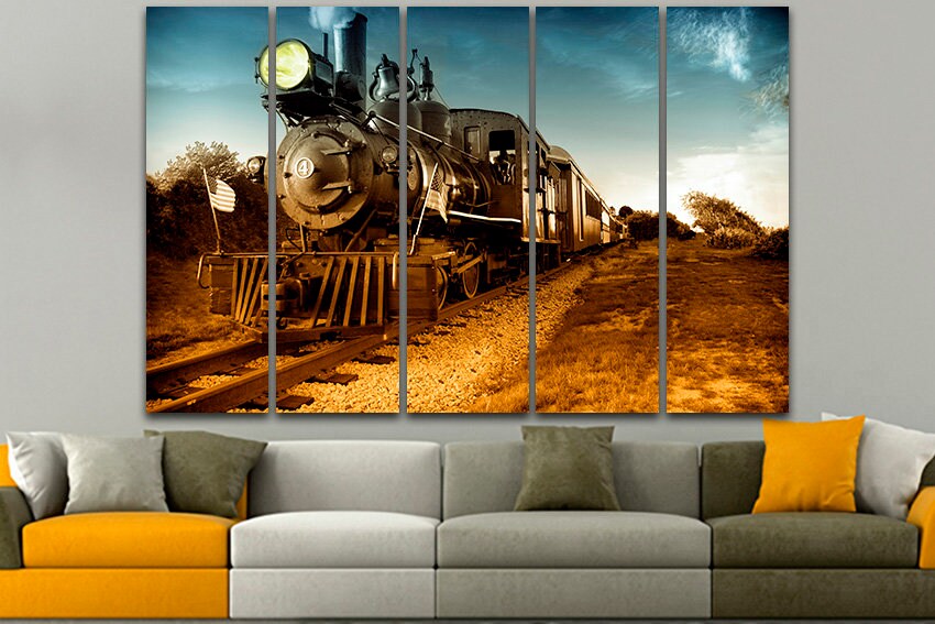 Train print Locomotive art mechanism wall decor ready to hang