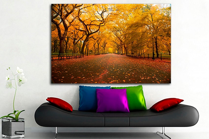Autumn City park canvas Gallery wrap art Nature print Landscape decor