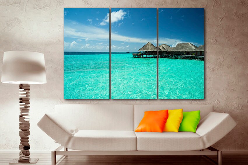 Maldives canvas Sea picture Seascape Large wall art Bungalow decor Nature print