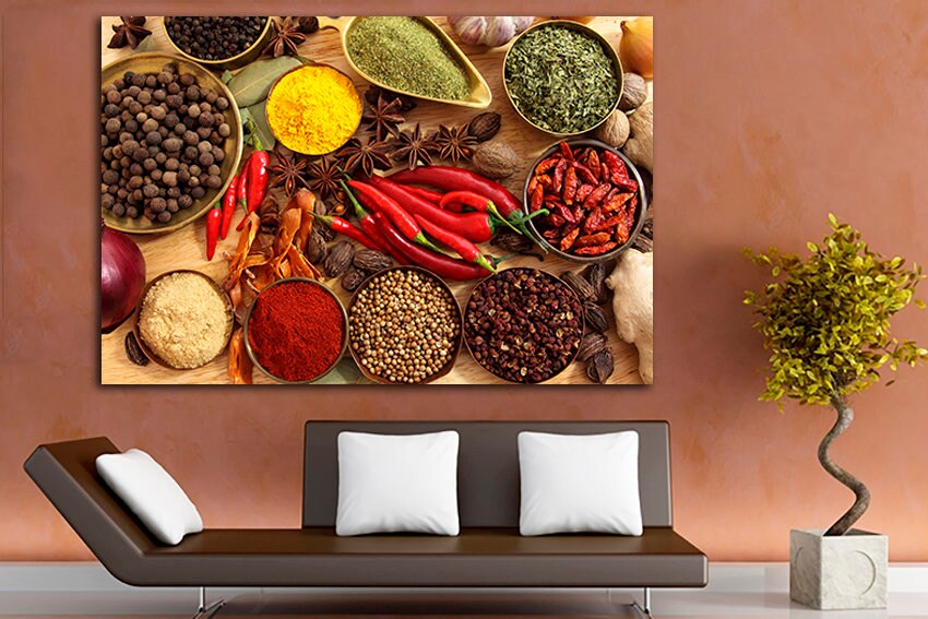 Spice on canvas Kitchen wall art Cafe decor Cooking print Dining room picture
