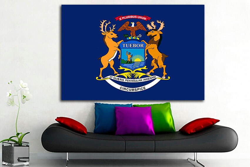 Michigan state Print on canvas Michigan flag art Michigan flag photo Michigan flag canvas Michigan flag print State Great lakes Wall prints