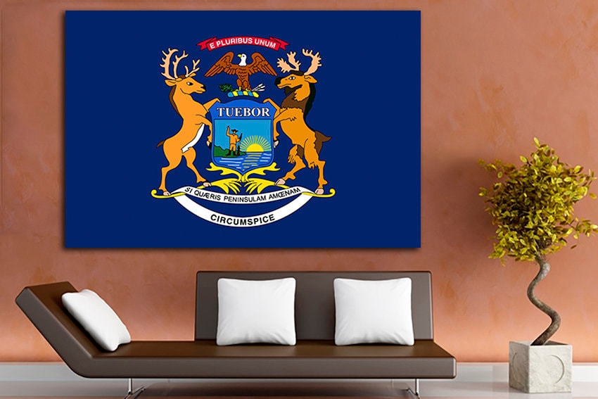 Michigan state Print on canvas Michigan flag art Michigan flag photo Michigan flag canvas Michigan flag print State Great lakes Wall prints