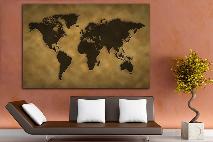 Old world map print on canvas Gift for her decor ready to hang