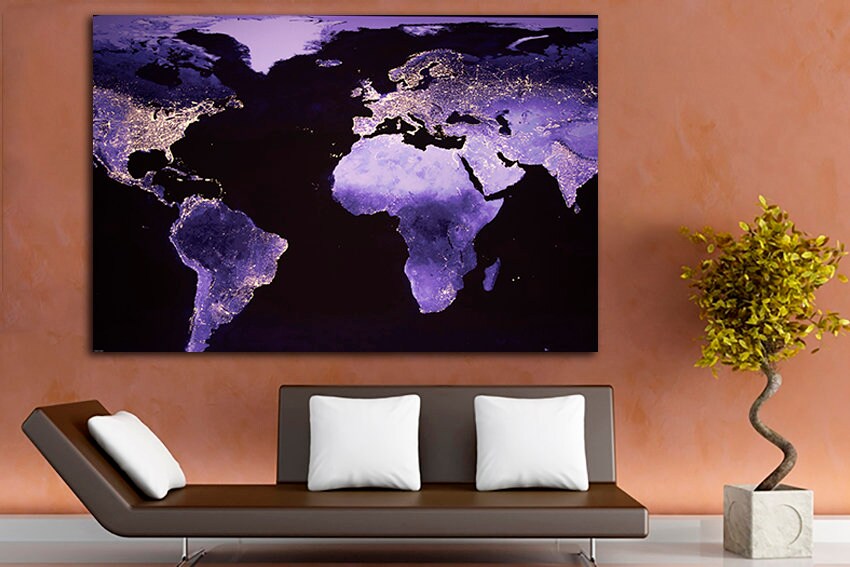 Night Europe map print on canvas America on map print