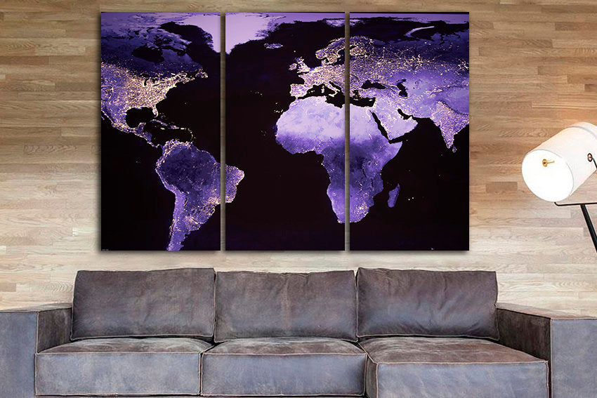 Night Europe map print on canvas America on map print