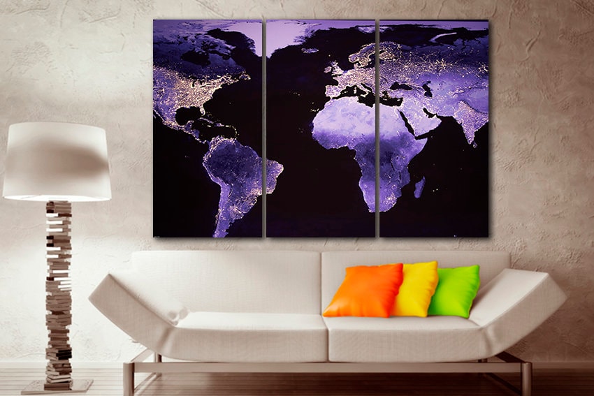 Night Europe map print on canvas America on map print