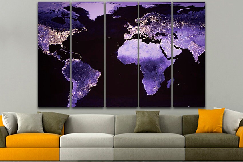 Night Europe map print on canvas America on map print