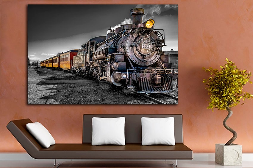 Train canvas art Steam old decor prints Mechanism gallery wrap