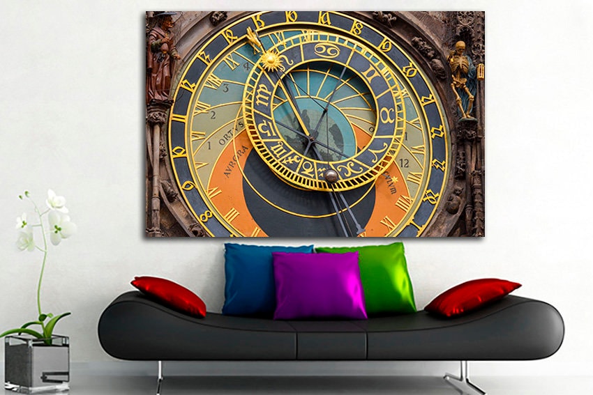 Astronomical clock canvas Europe prague print mechanism wall art