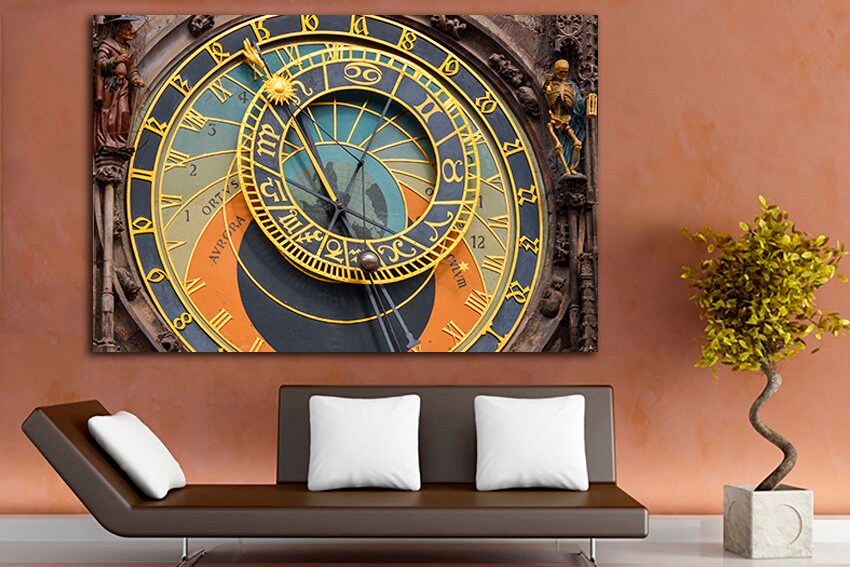 Astronomical clock canvas Europe prague print mechanism wall art