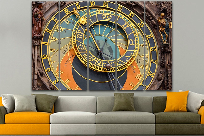Astronomical clock canvas Europe prague print mechanism wall art