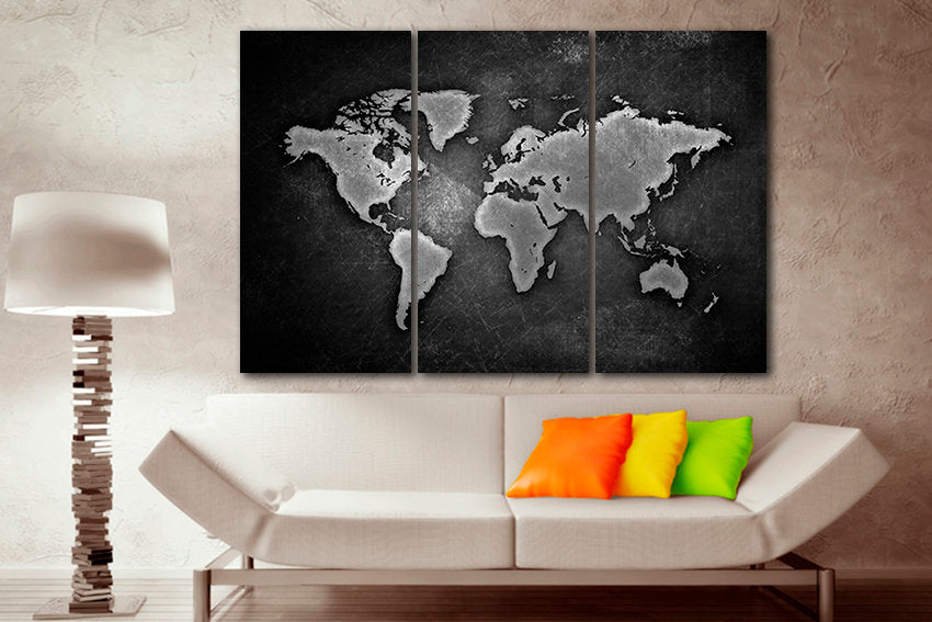 World map print Black and white canvas ready to hang