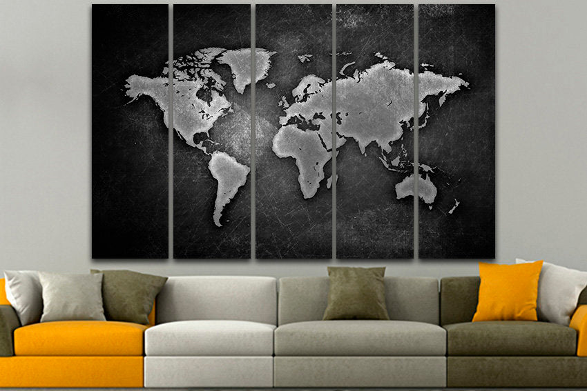 World map print Black and white canvas ready to hang