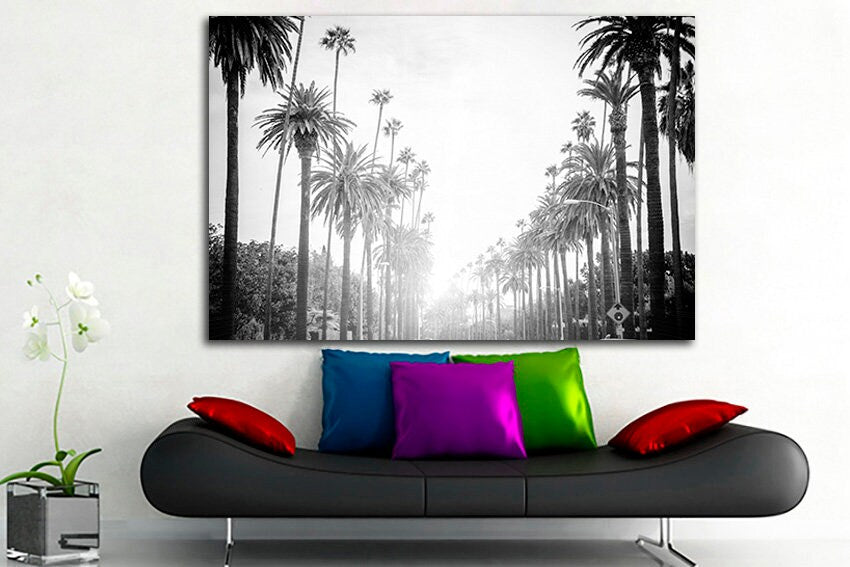 Los Angeles art Multi panel California print Artwork city Palm trees canvas Travel decor