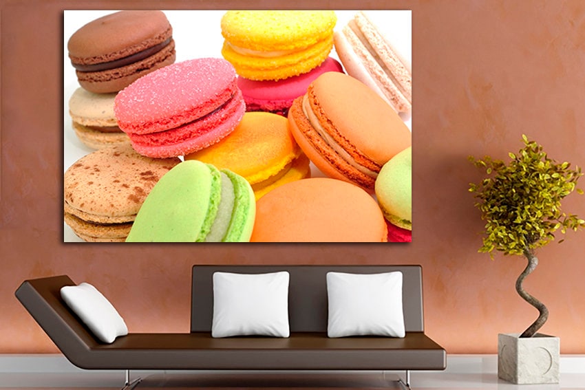 French Macaron print on canvas Kitchen decor Food wall art