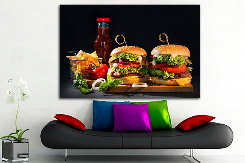Sandwich wall decor Hamburger canvas Burger print Food art Kitchen art