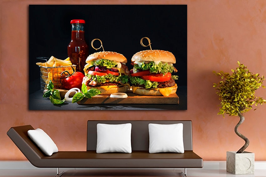 Sandwich wall decor Hamburger canvas Burger print Food art Kitchen art