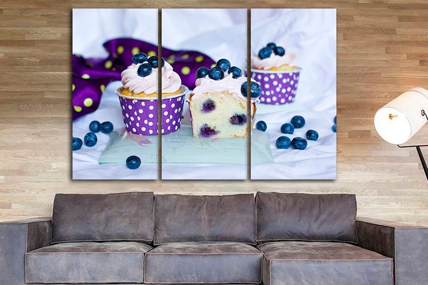 Cupcake print on canvas Food print Kitchen wall art Dessert decor