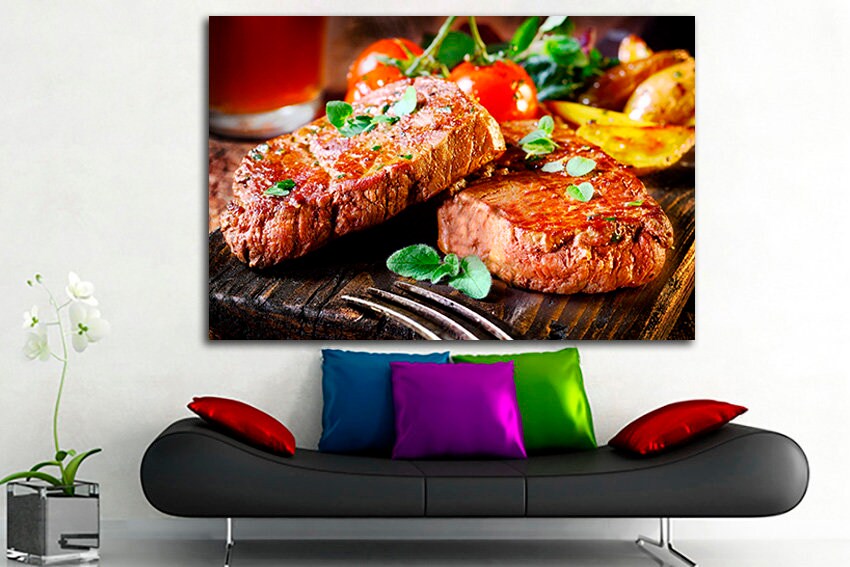 Beef Steak canvas Meat print Cafe decor Chef kitchen wall art