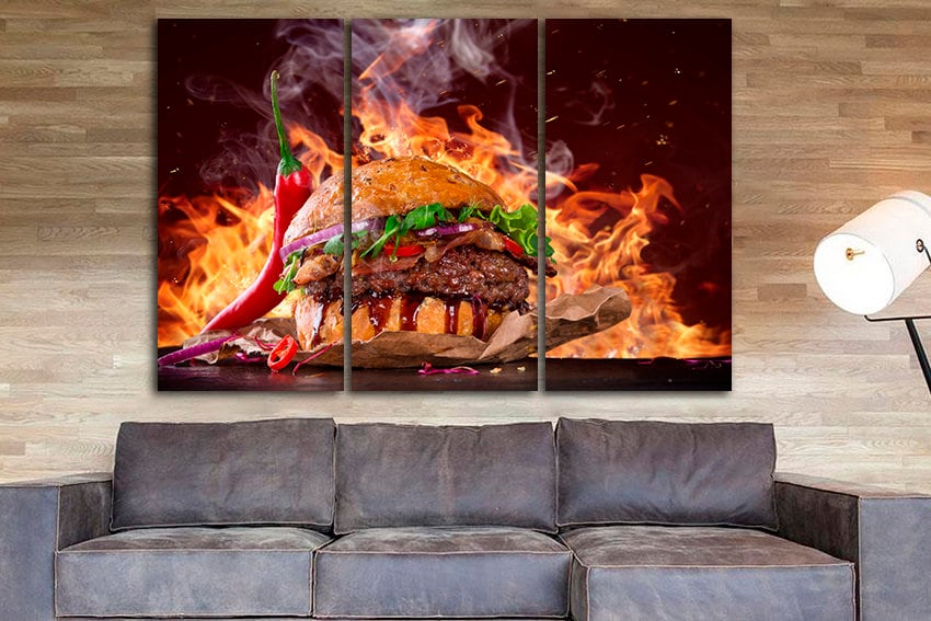 Burger canvas Steak print Breakfast Fast food decor Pepper art Fast food restaurants Kitchen picture