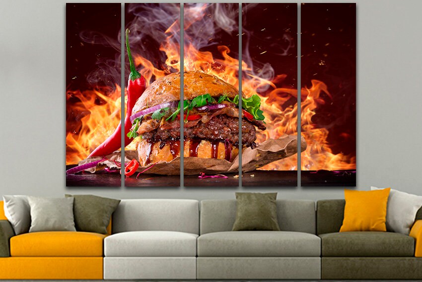 Burger canvas Steak print Breakfast Fast food decor Pepper art Fast food restaurants Kitchen picture