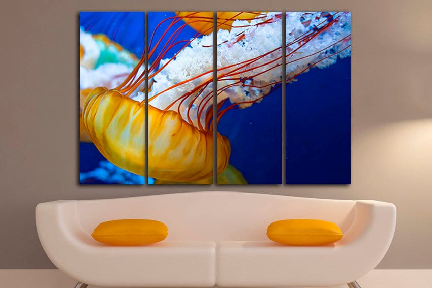 Jellyfish print Animals decor Jellies art Ocean canvas Fish sea photo
