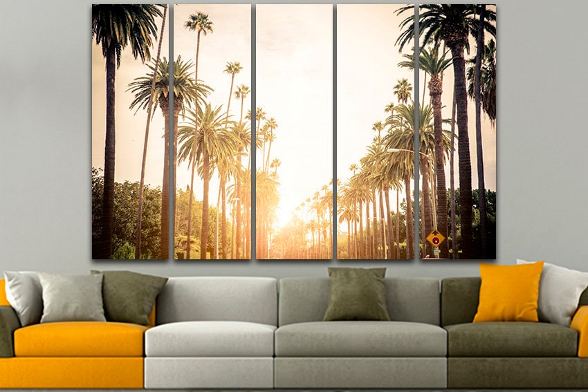 Los Angeles print LA cityscape canvas Travel decor California wall art Palm tree artwork