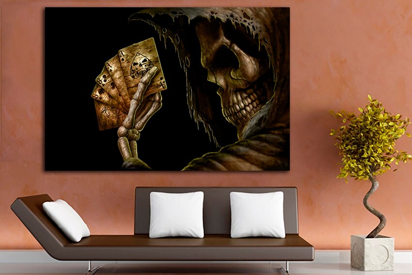 Poker skull Casino canvas Game print cards wall art Husband gift