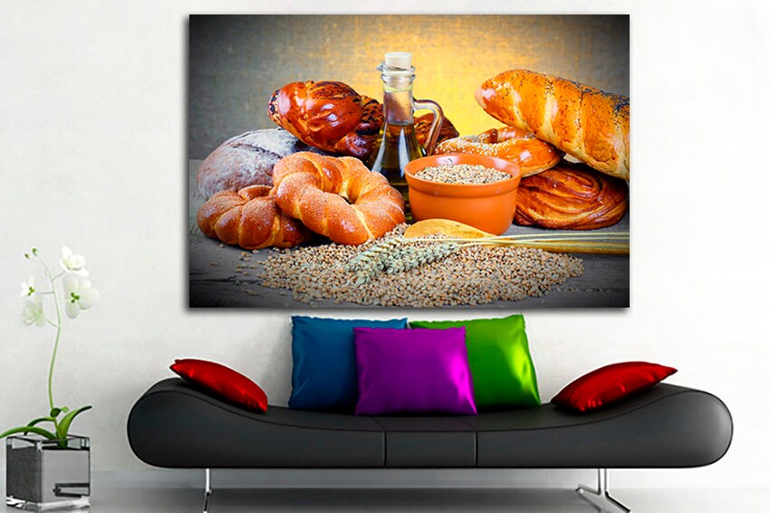 Baking print Bread canvas Kitchen wall art Gift for bakers Cafe decor ready to hang
