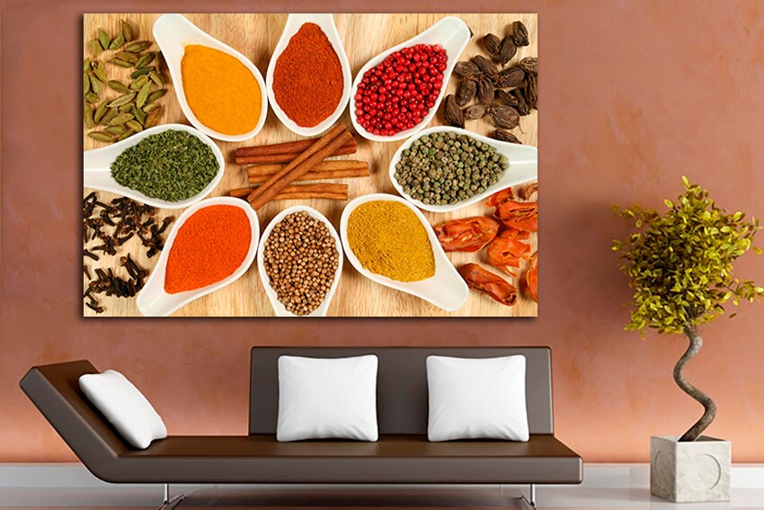 Spices wall art Kitchen decor Herbs Restaurant canvas Pepper print Curry photo