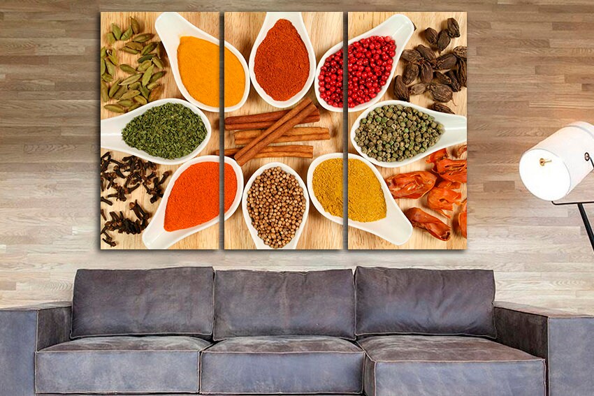 Spices wall art Kitchen decor Herbs Restaurant canvas Pepper print Curry photo
