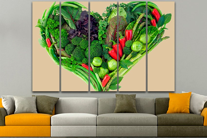 Vegetable print Kitchen decor Vegetarian Restaurant canvas Healthy food art Healthy gift